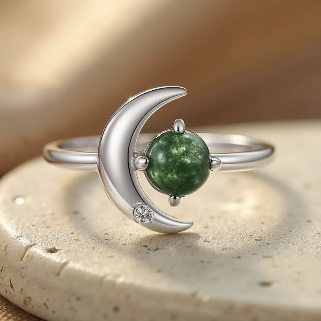 Bague "Eveil Lunaire" en Agate Mousse & Argent