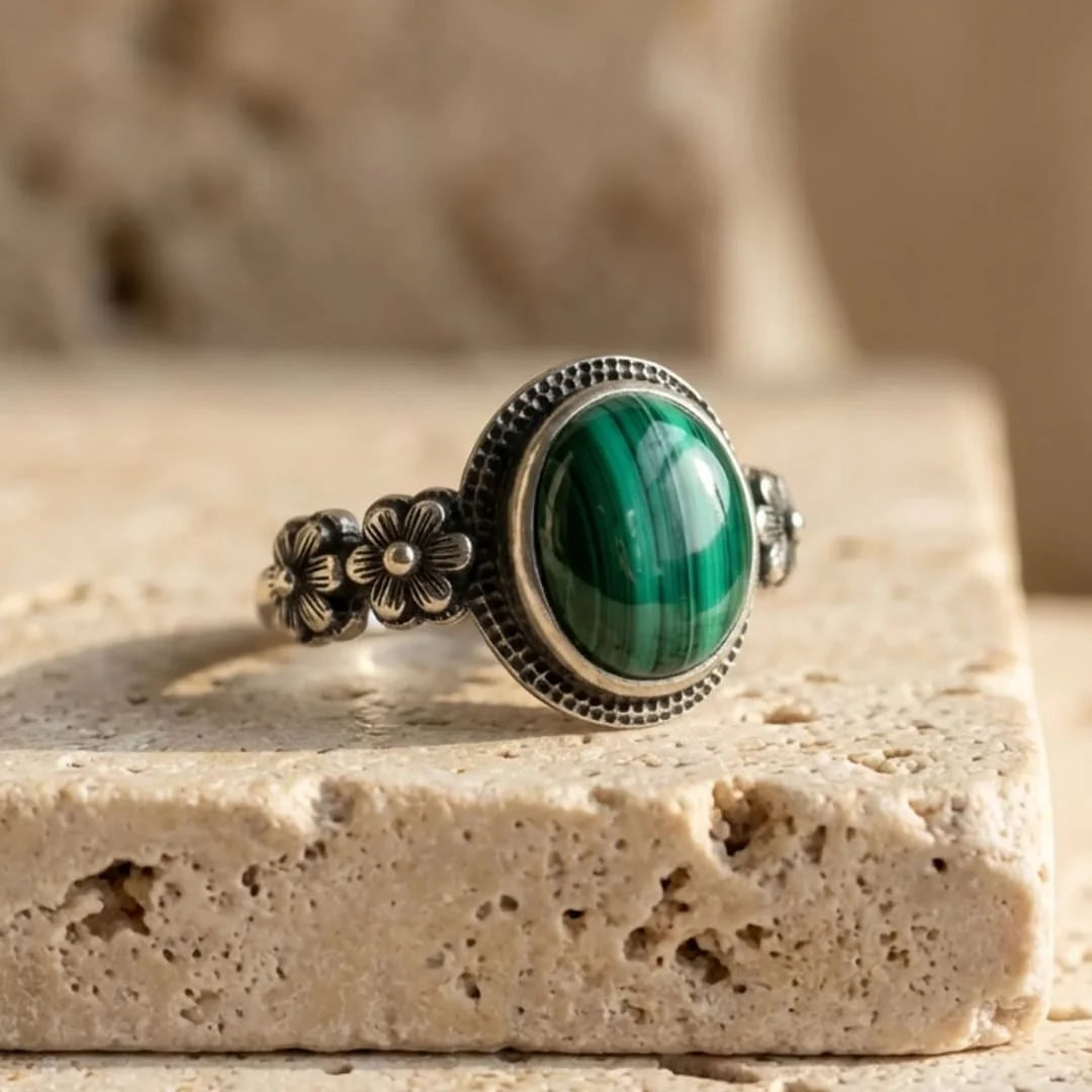 Bague en Malachite & Argent - Floraison de l’Âme