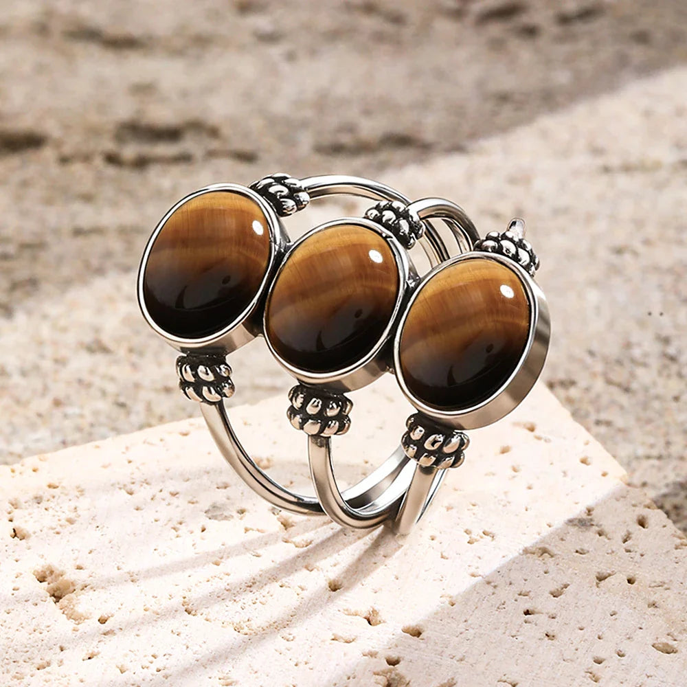 Bague en Œil de Tigre & Argent - Plénitude