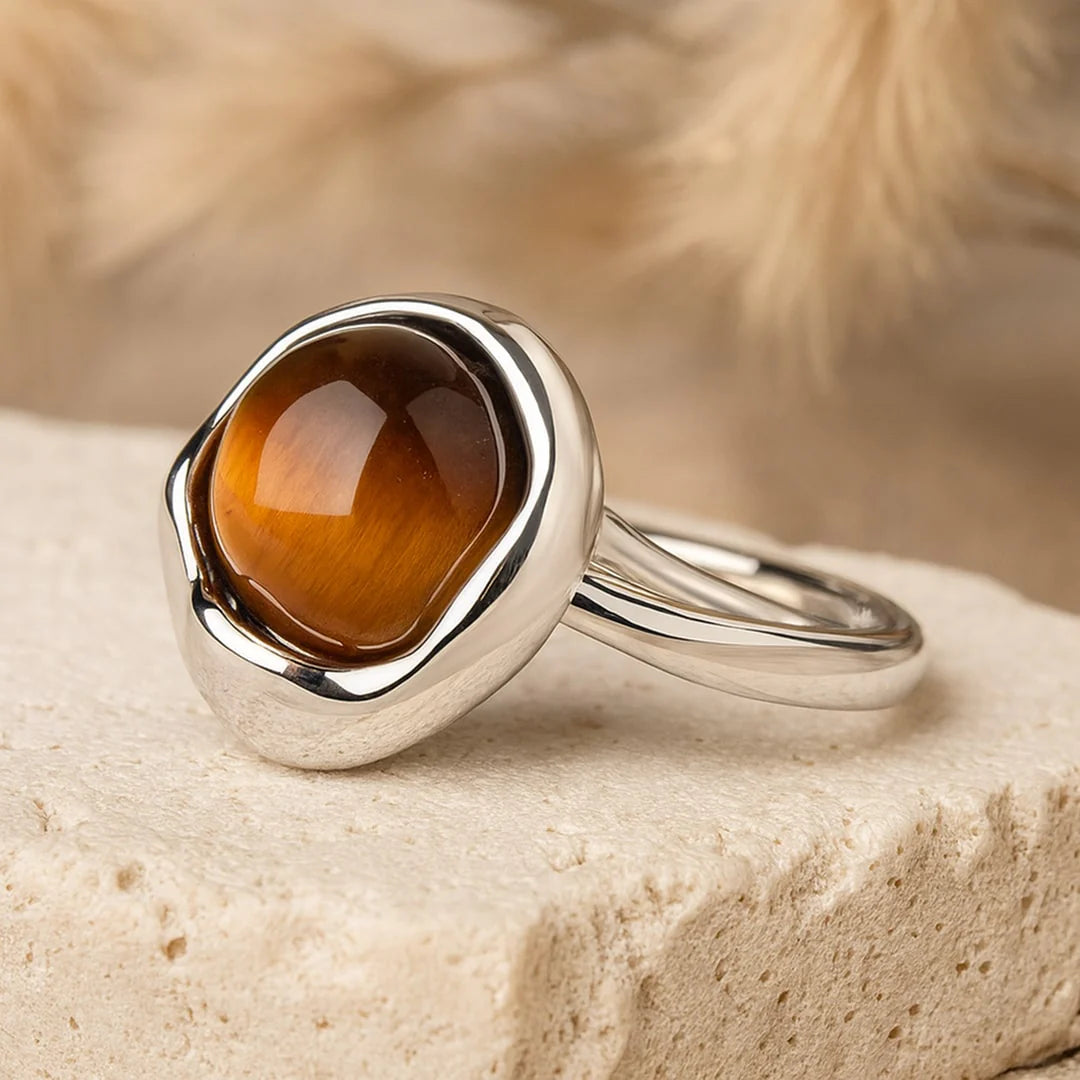 Bague Ajustable en Oeil de Tigre & Argent - Shakti