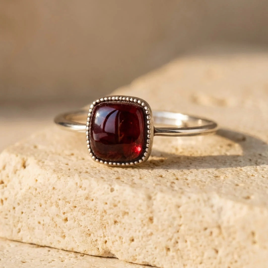 Bague Ajustable en Grenat & Argent - Désir Ardent