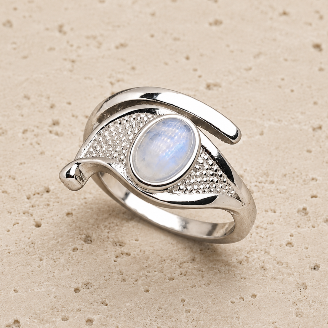 Bague Ajustable en Labradorite Blanche - Fréquence Pure