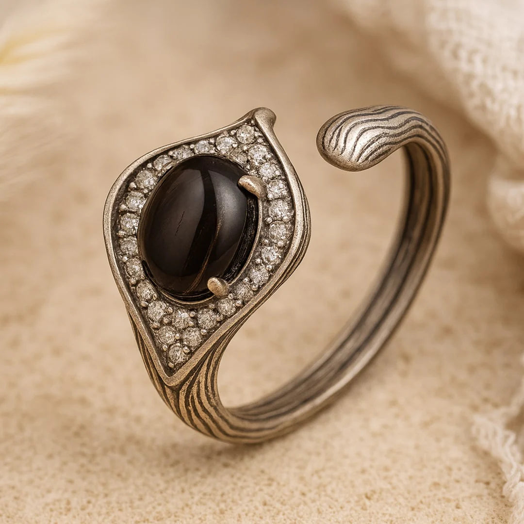 Bague en Obsidienne Dorée & Argent - Dhairya