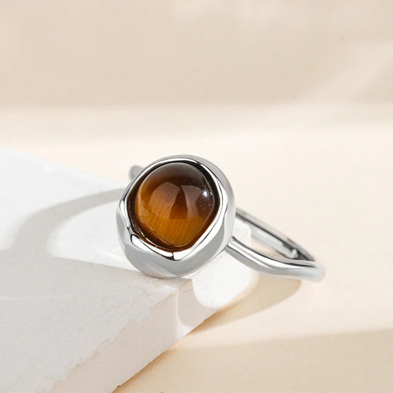 Bague Ajustable en Oeil de Tigre & Argent - Shakti