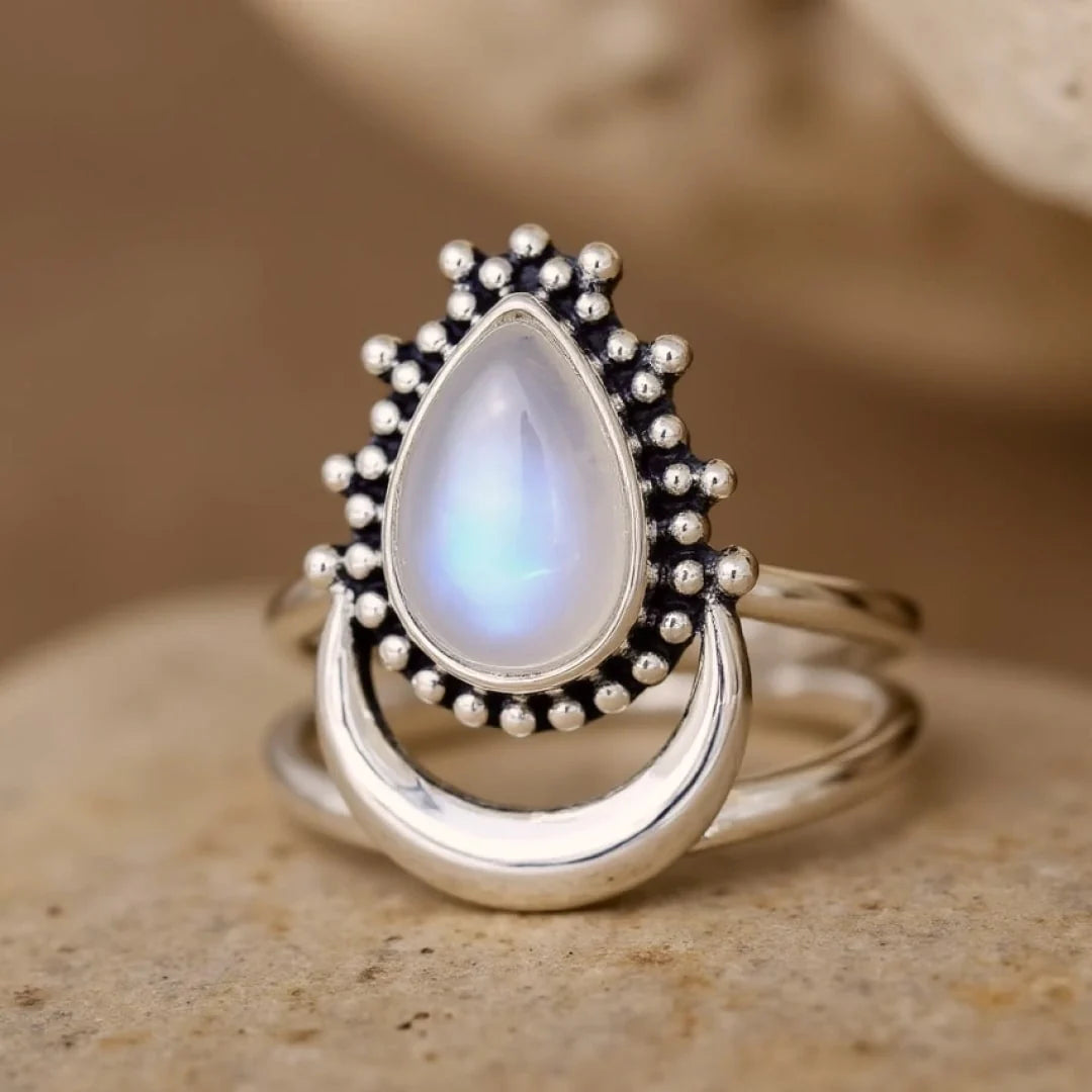 Bague "Lune des Sens" en Pierre de Lune & Argent