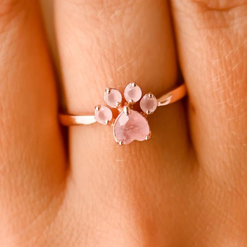 Bague Ajustable "Patte d’Amour" en Quartz Rose