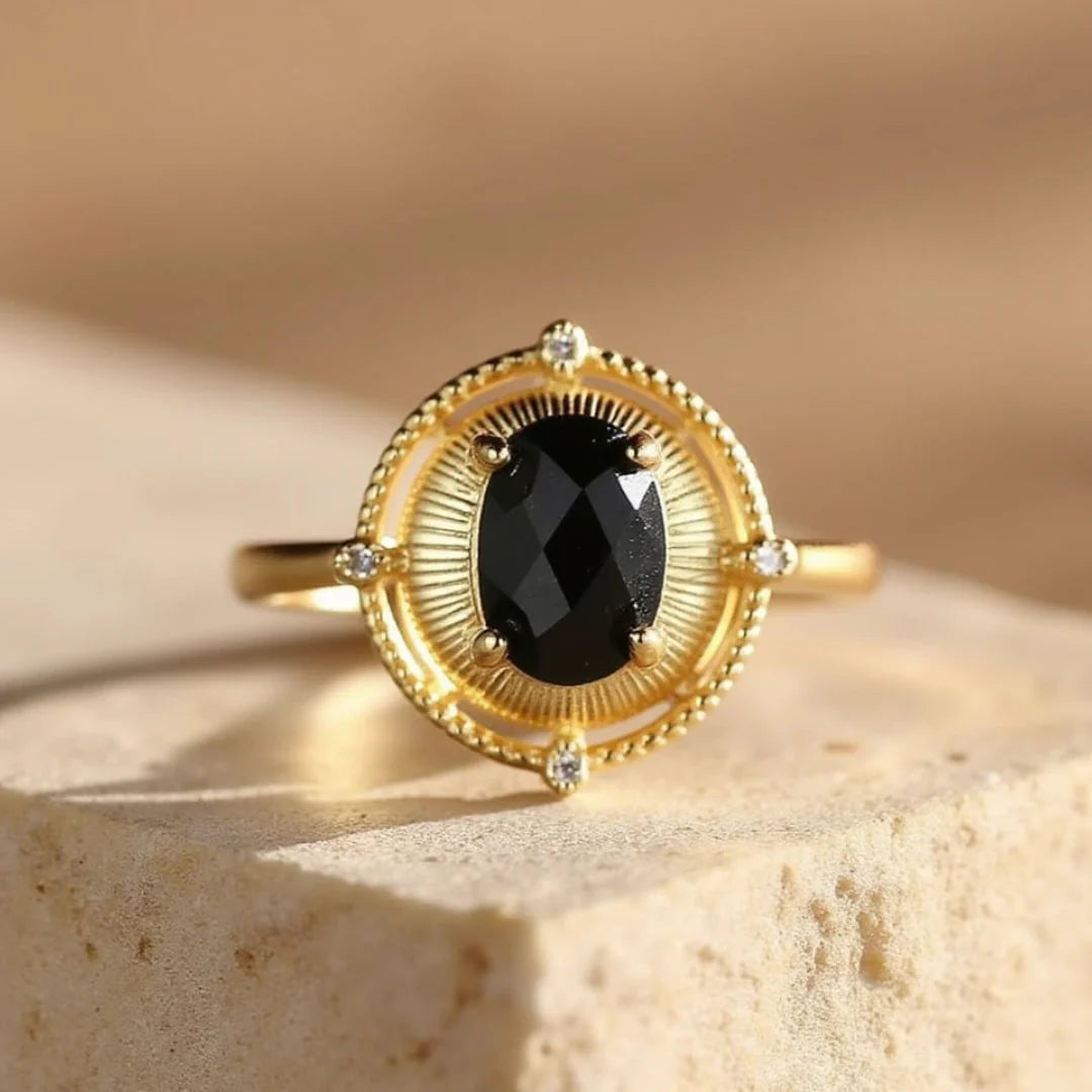Bague Ajustable "Ovale d'Ebène" - Spinelle Noir