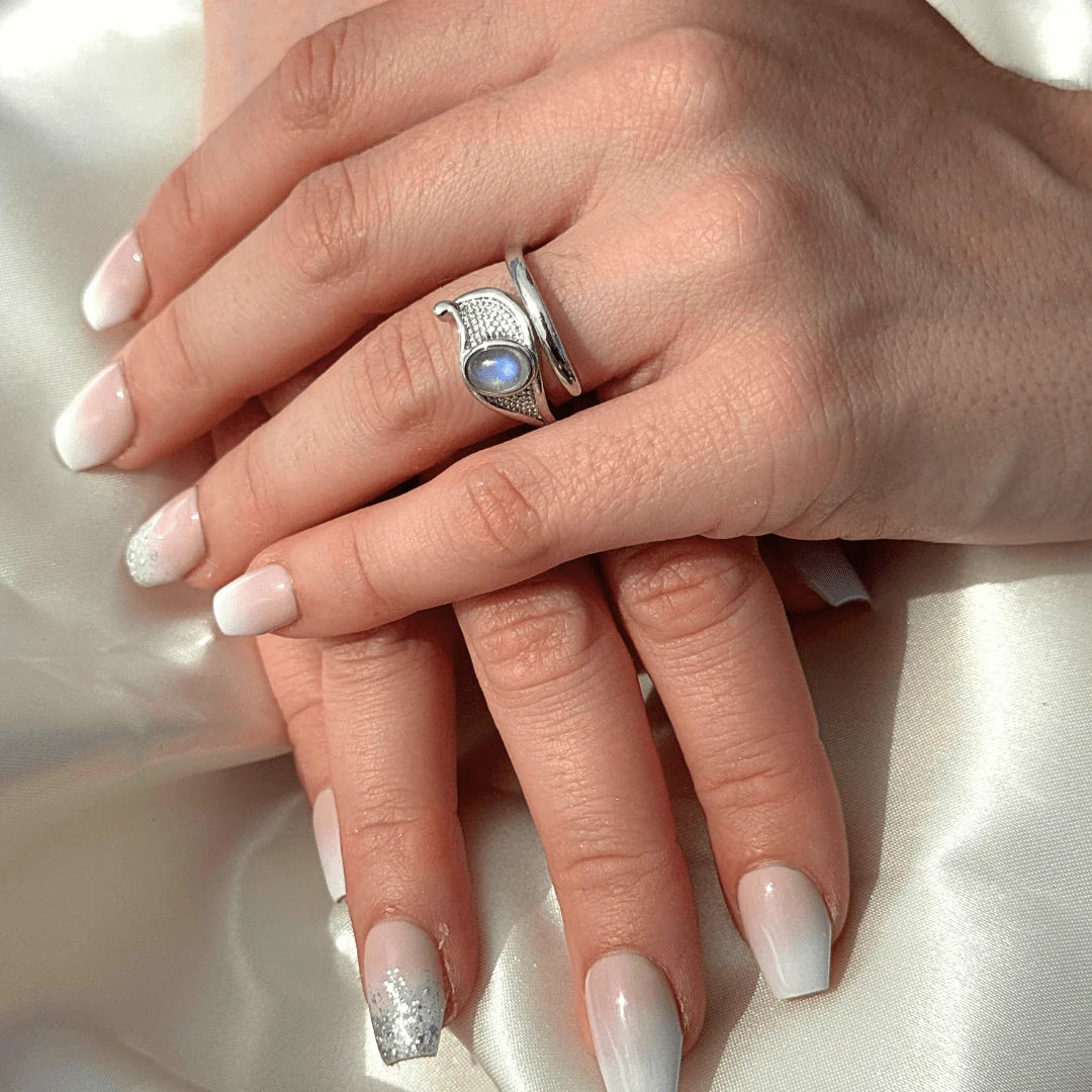 Bague Ajustable "Fréquence Pure" en Labradorite Blanche