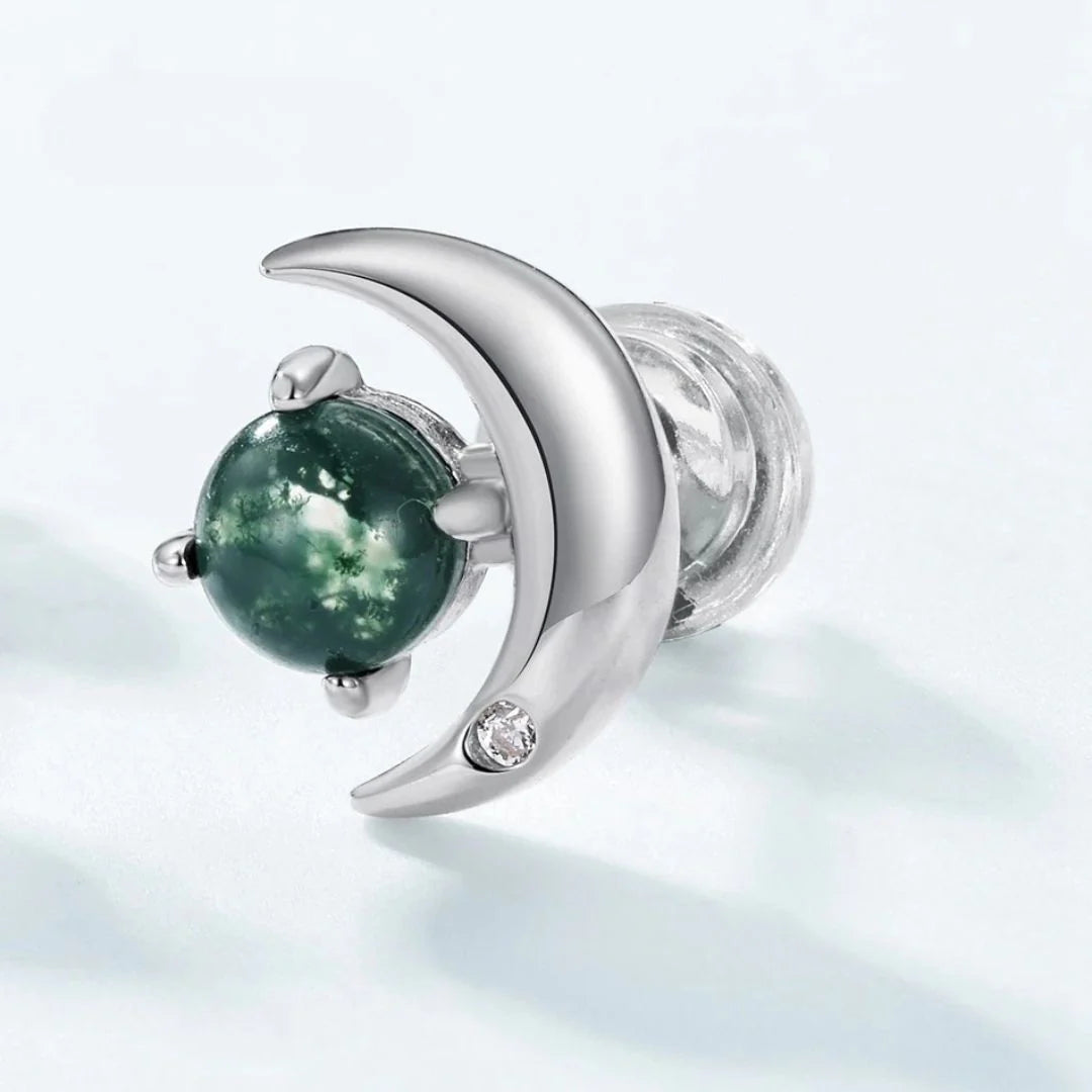 Boucles d'Oreilles "Intuition Lunaire" en Agate Mousse & Argent