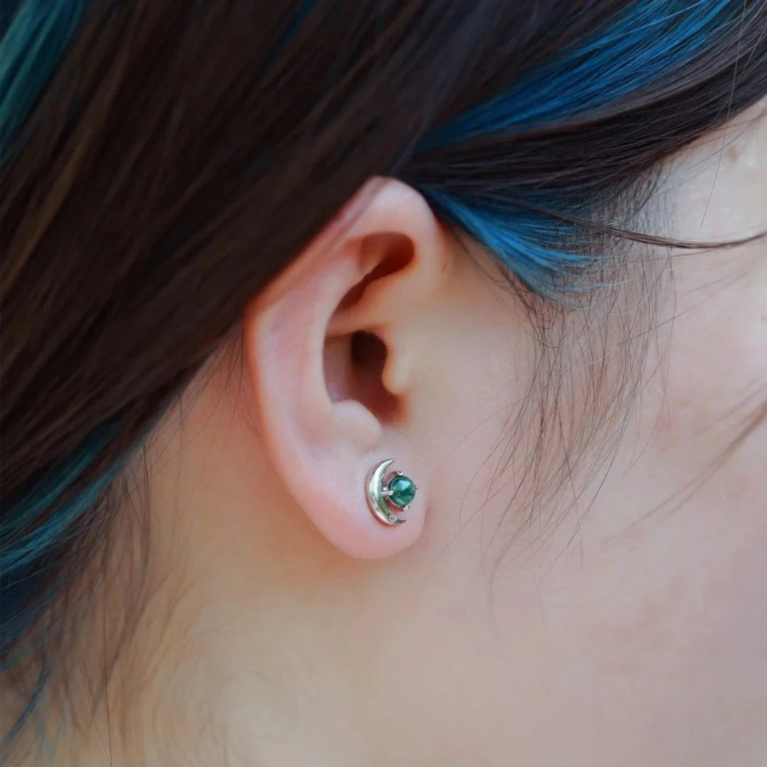Boucles d'Oreilles "Intuition Lunaire" en Agate Mousse & Argent