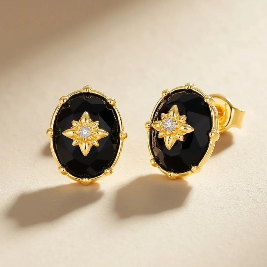 Boucles d'Oreilles "Élégance Nocturne" en Agate Noire & Or