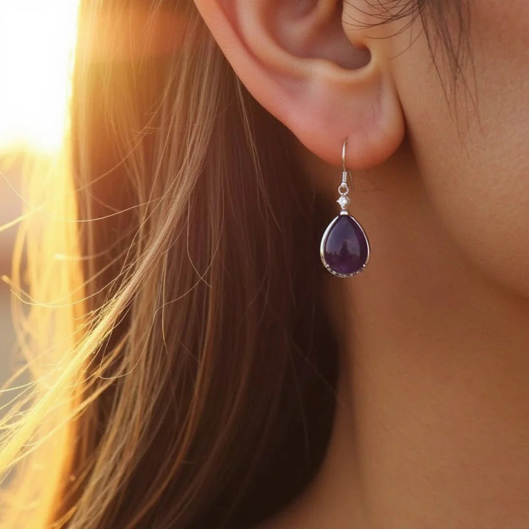Boucles d'Oreilles "Goutte d'Eau" en Améthyste