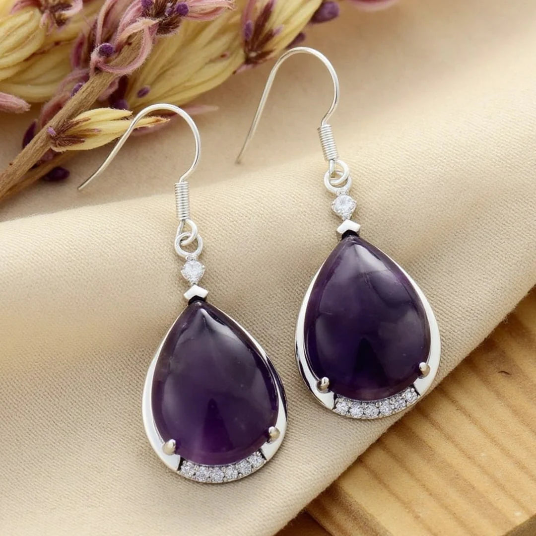 Boucles d'Oreilles "Goutte d'Eau" en Améthyste