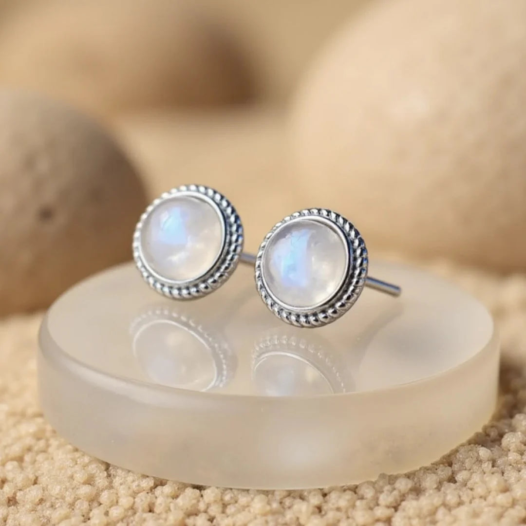 Boucles d'Oreilles Labradorite Blanche & Argent - Sélénéa