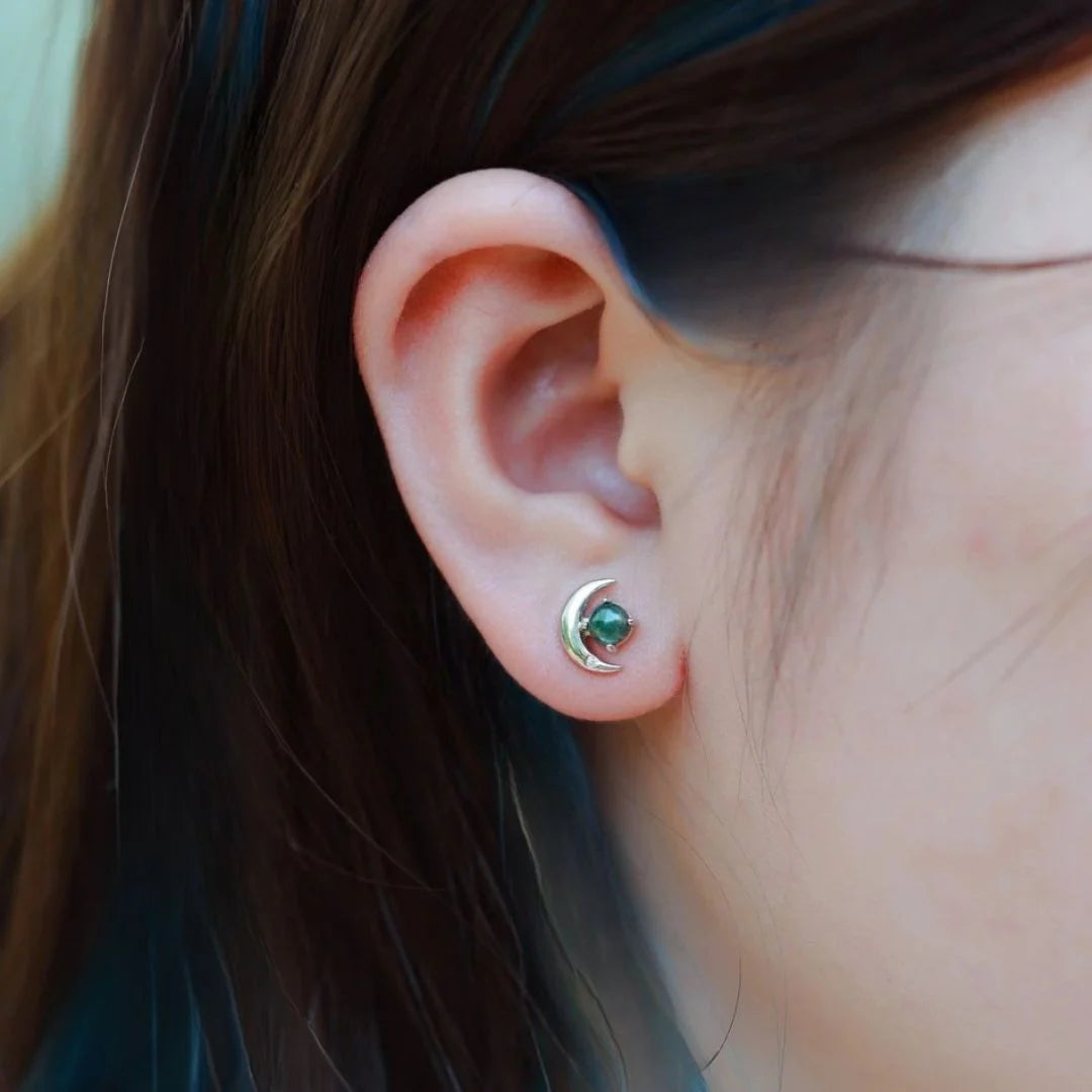 Boucles d'Oreilles "Intuition Lunaire" en Agate Mousse & Argent