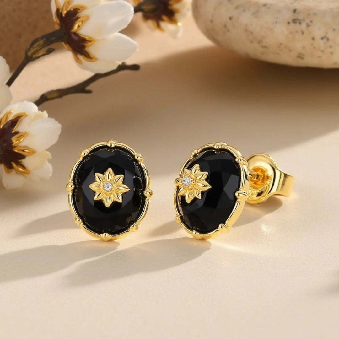 Boucles d'Oreilles "Élégance Nocturne" en Agate Noire & Or