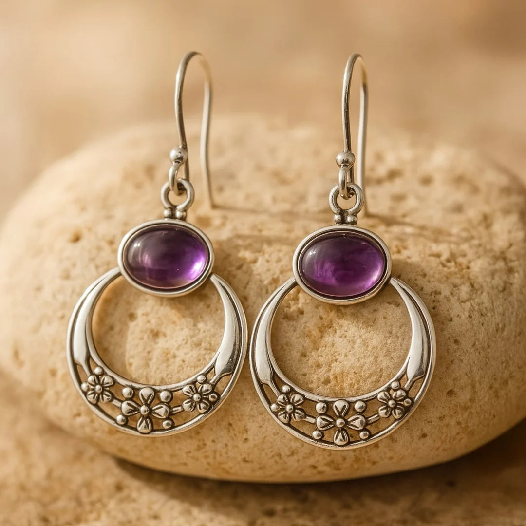 Boucles d’Oreilles en Améthyste & Argent - Présage Féminin