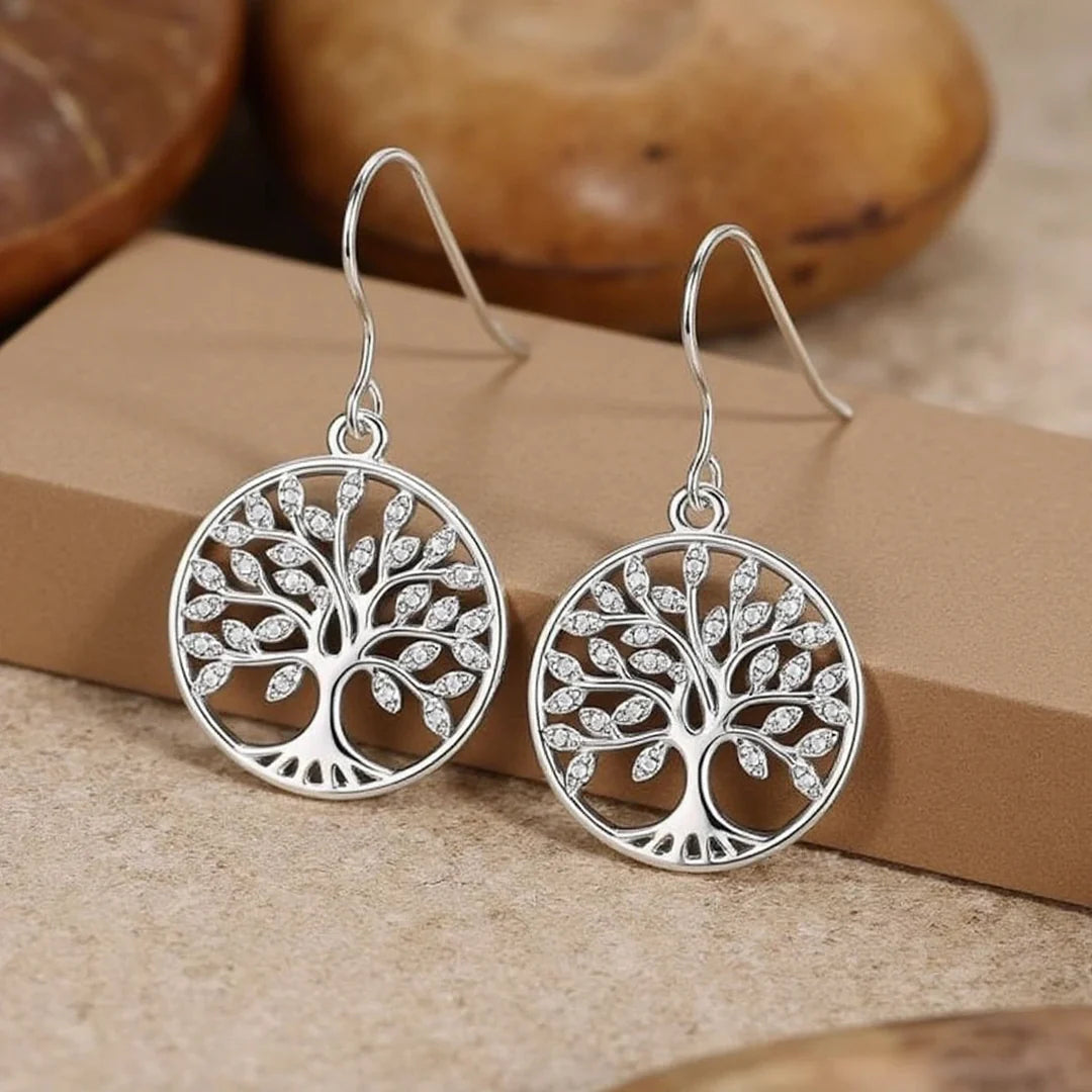 Boucles d'Oreilles en Argent - Arbre de Vie Scintillant