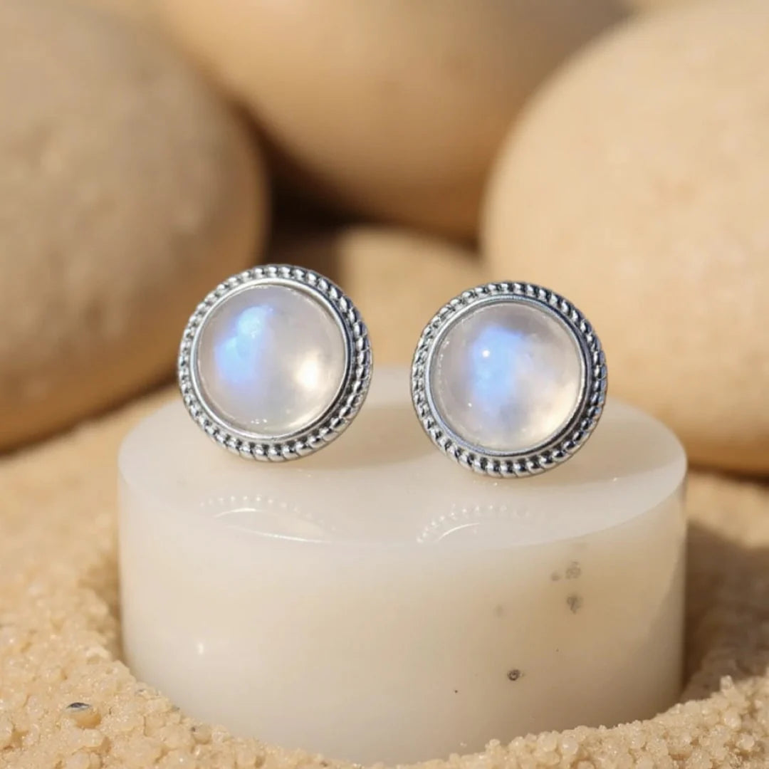 Boucles d'Oreilles Labradorite Blanche & Argent - Sélénéa