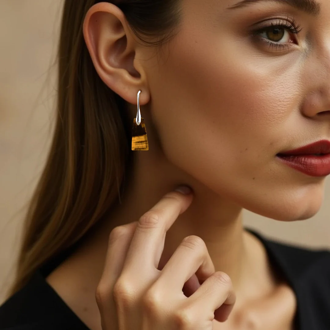 Boucles d'Oreilles en Oeil de Tigre - Expression Féline