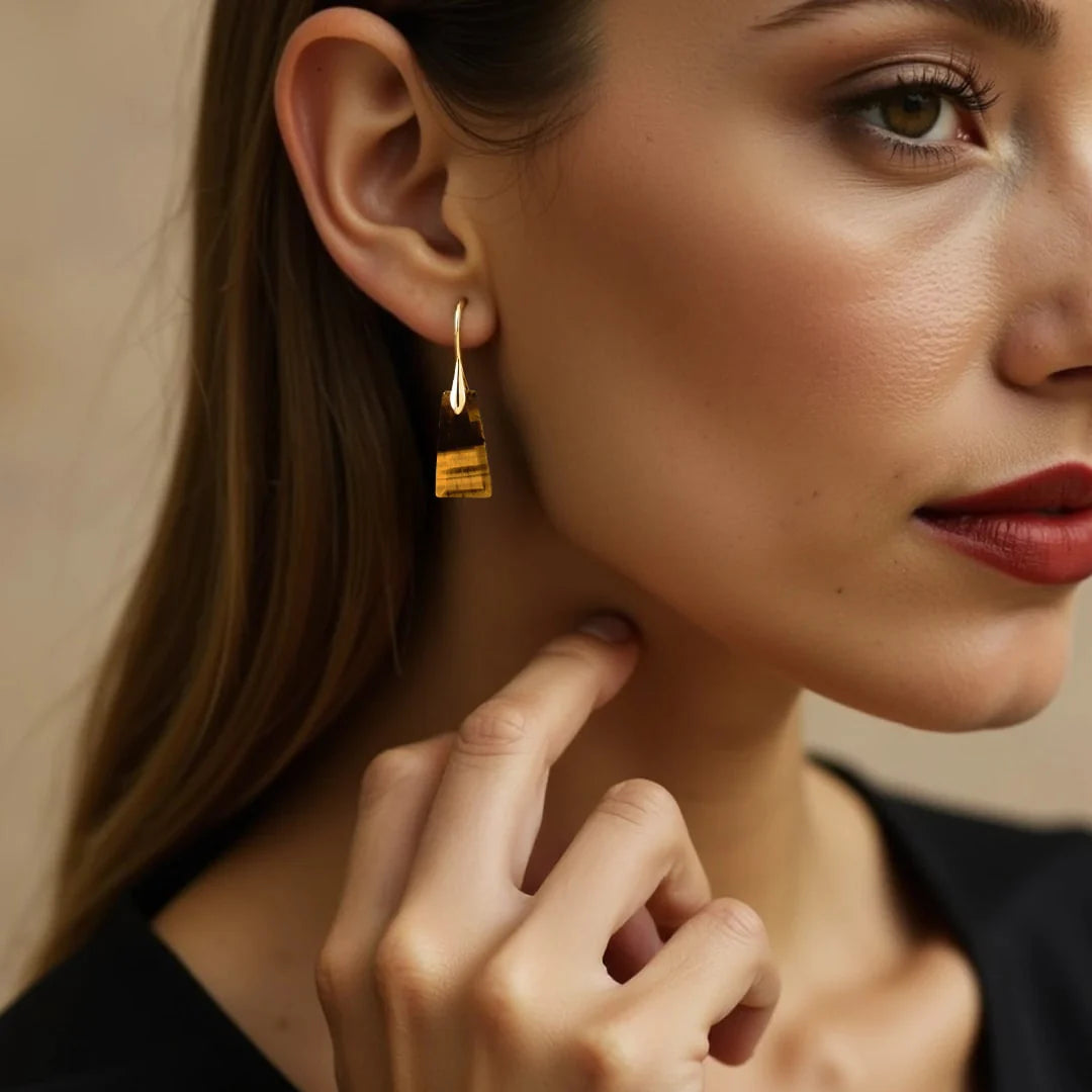 Boucles d'Oreilles en Oeil de Tigre - Expression Féline