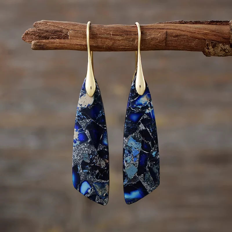 Boucles d'Oreilles en Jaspe Bleu - Univers Céleste