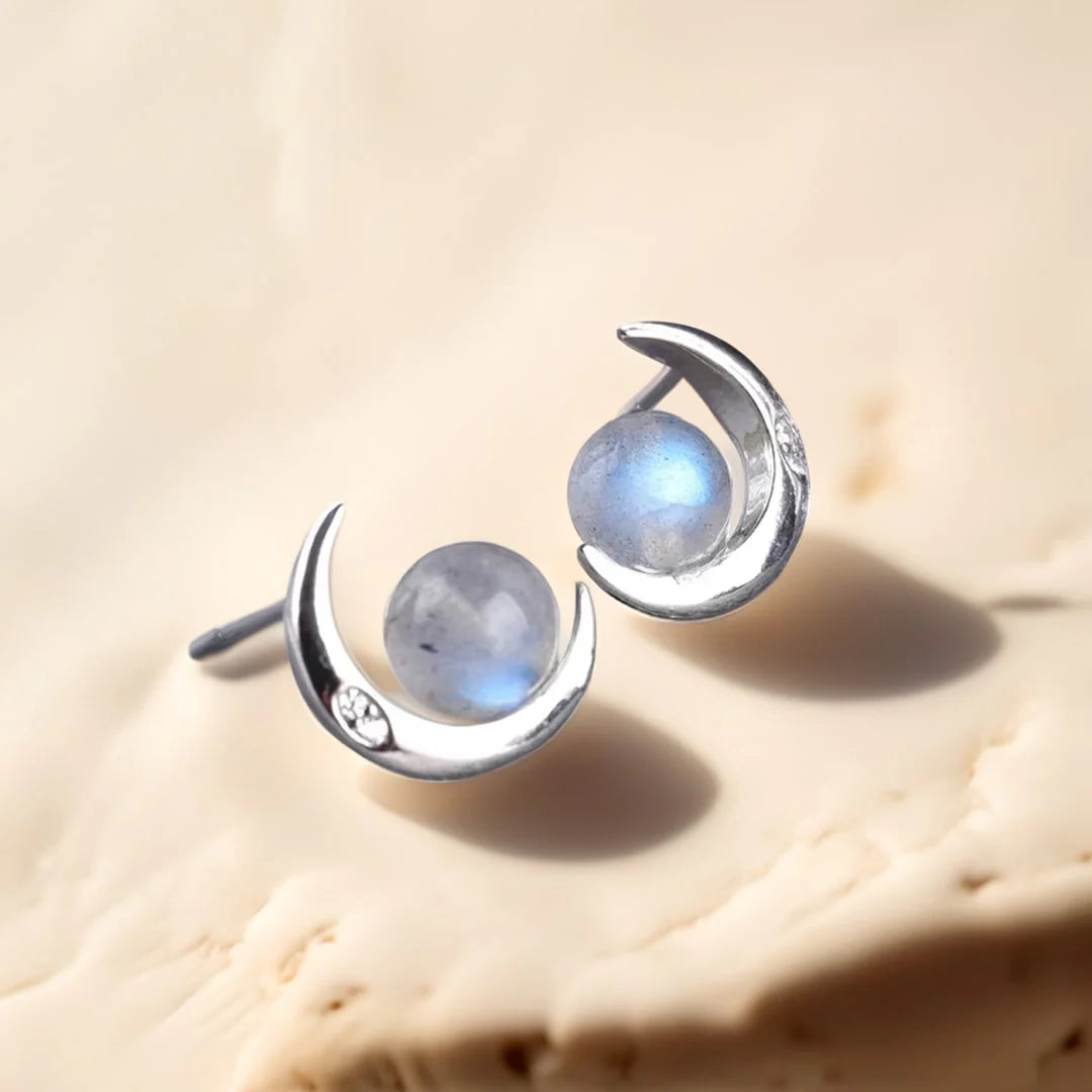 Boucles d'Oreilles "Lunes d'Orion" en Labradorite & Argent