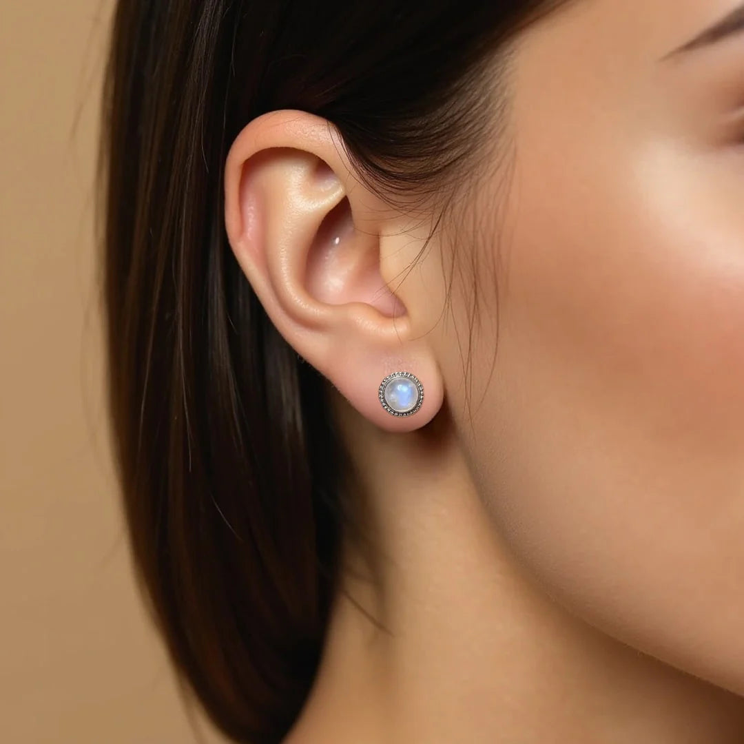 Boucles d'Oreilles Labradorite Blanche & Argent - Sélénéa