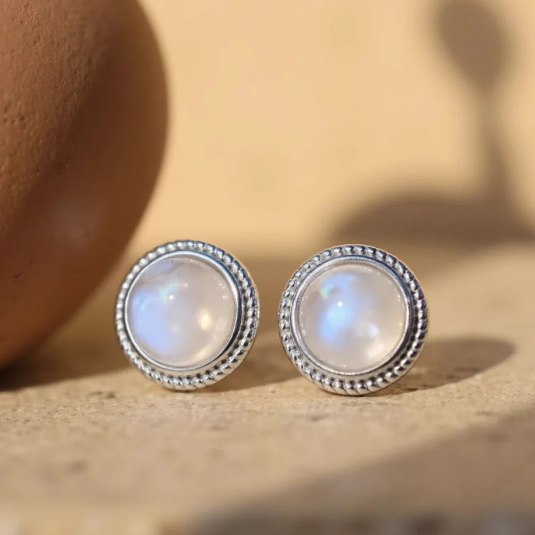 Boucles d'Oreilles Labradorite Blanche & Argent - Sélénéa