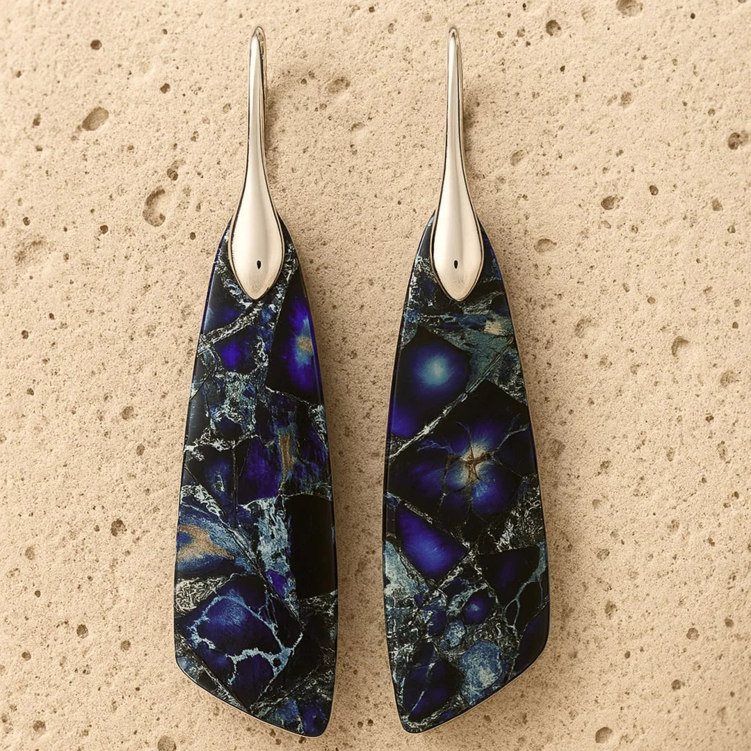 Boucles d'Oreilles en Jaspe Bleu - Univers Céleste
