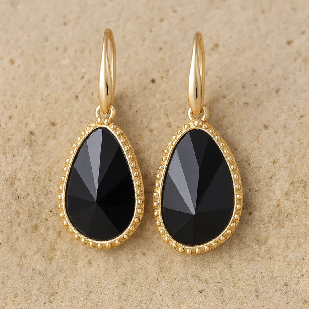 Boucles d'Oreilles en Onyx Noir - Bouclier Intérieur