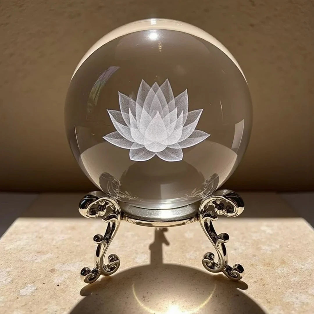 Boule de Cristal - Fleur de Lotus (avec Support)