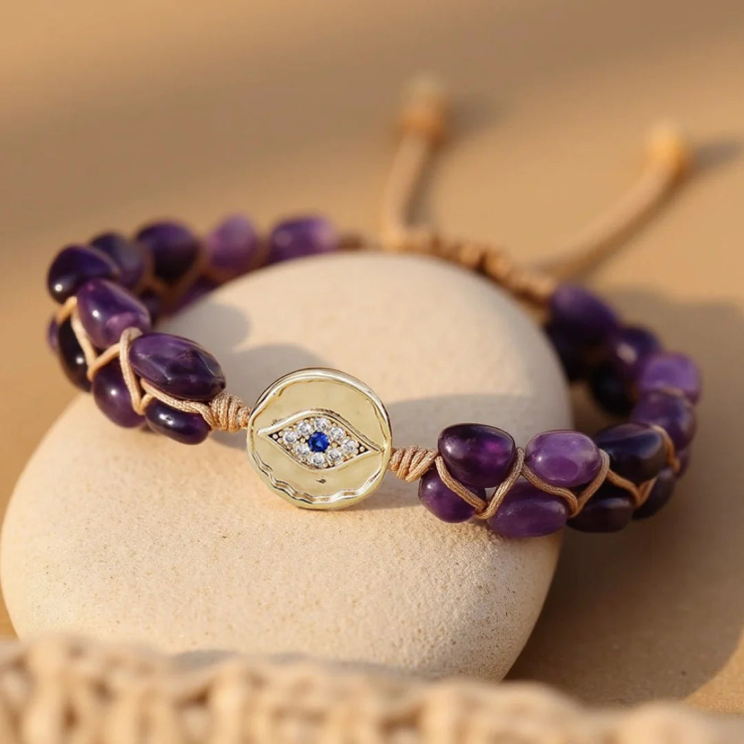 Bracelet en Améthyste et Mauvais Oeil - "Vision Protectrice"