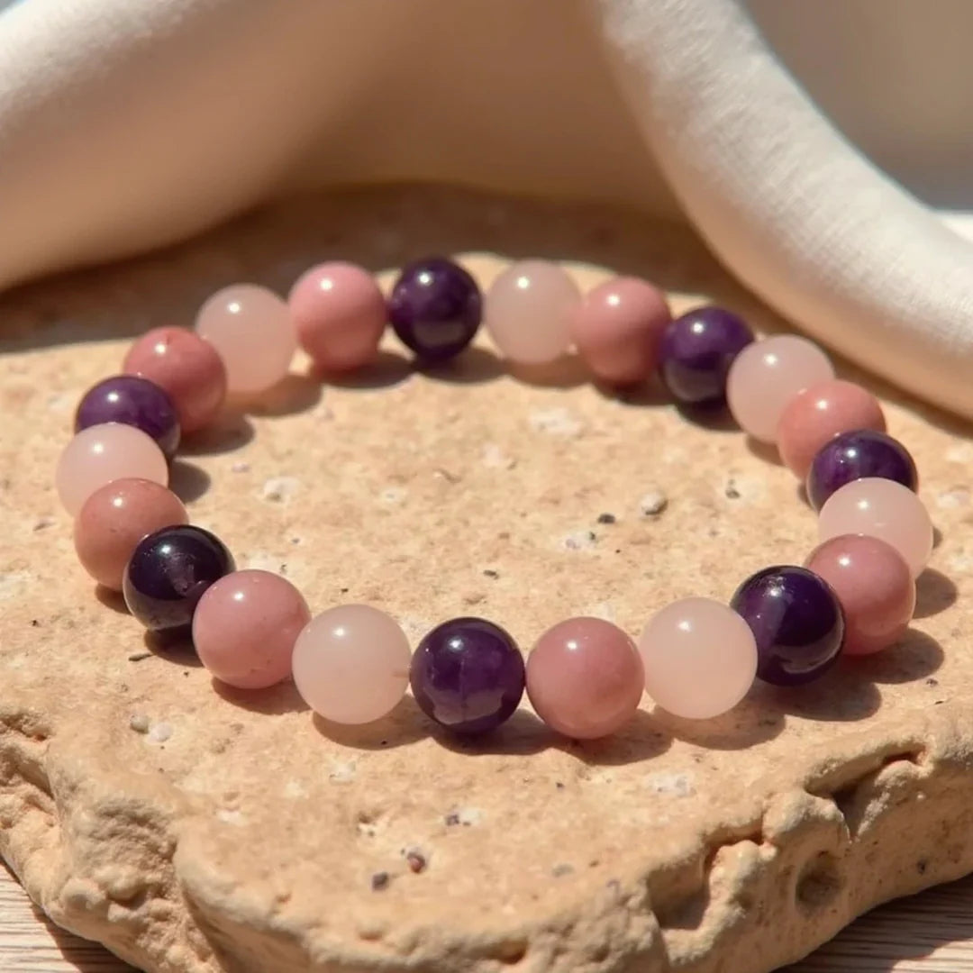 Bracelet en Rhodonite, Améthyste & Quartz Rose - Amour Retrouvé