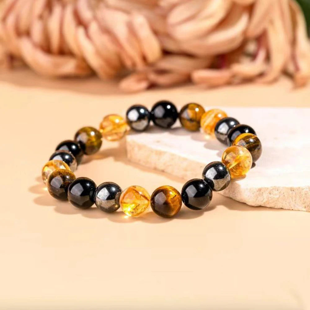 Bracelet en Citrine, Oeil de Tigre & Tourmaline Noire - Intensité Retrouvée