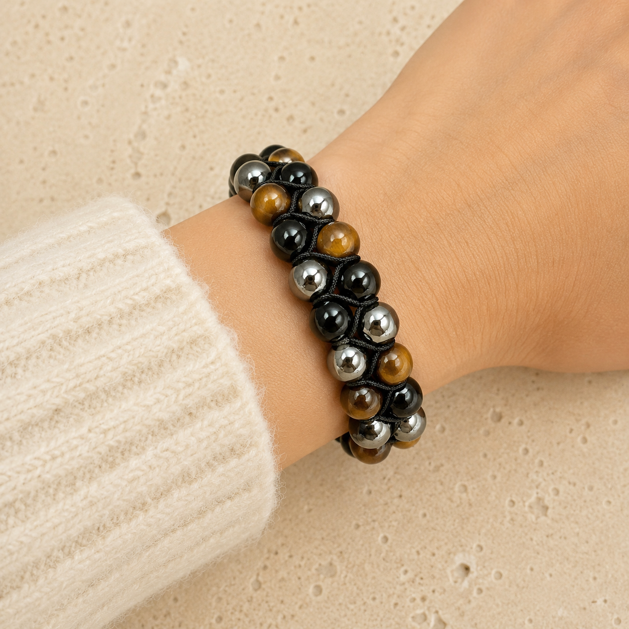 Bracelet en Obsidienne, Hématite & Oeil de Tigre - Bouclier Tellurique