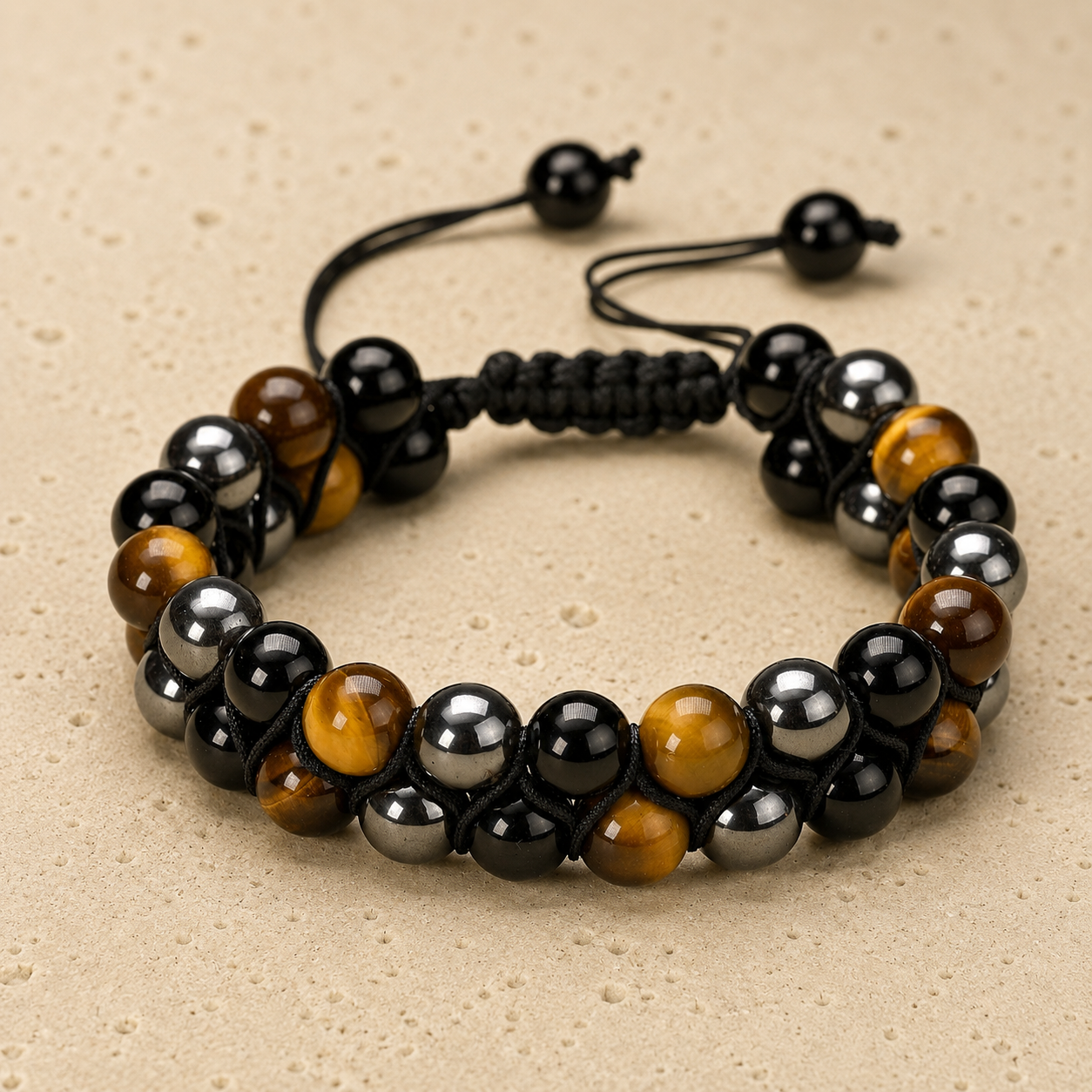 Bracelet en Obsidienne, Hématite & Oeil de Tigre - Bouclier Tellurique