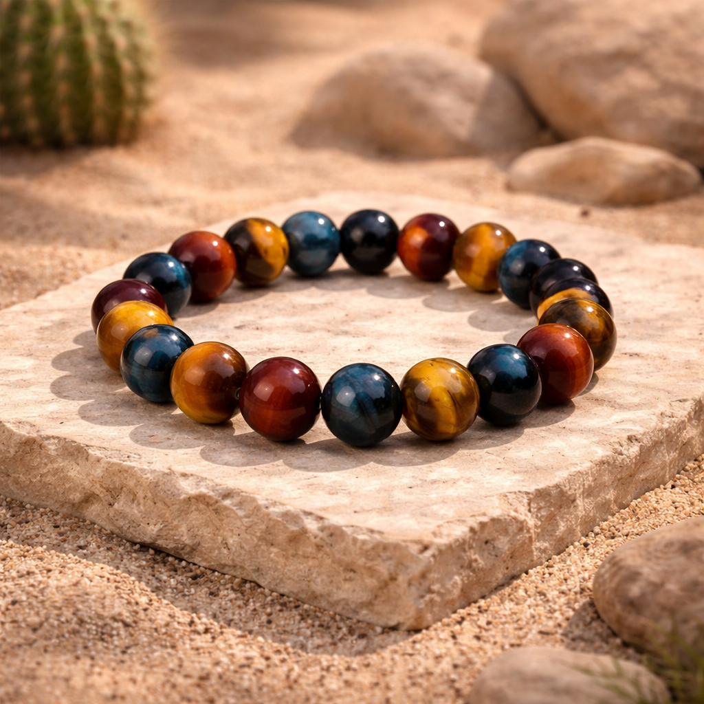 Bracelet en Oeil de Tigre, Taureau & Faucon - Sentinelle