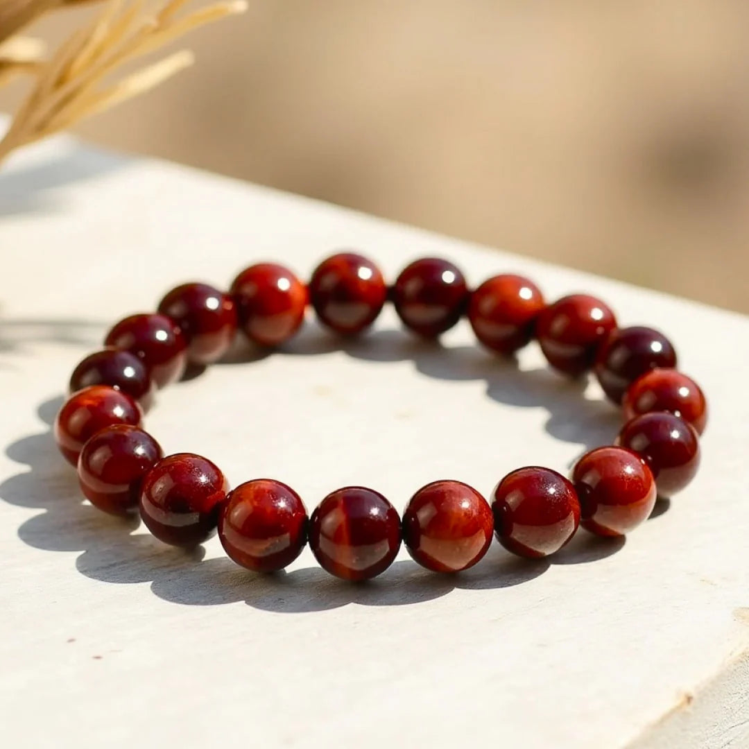 Bracelet en Œil de Taureau Rouge - Bouclier des Anciens