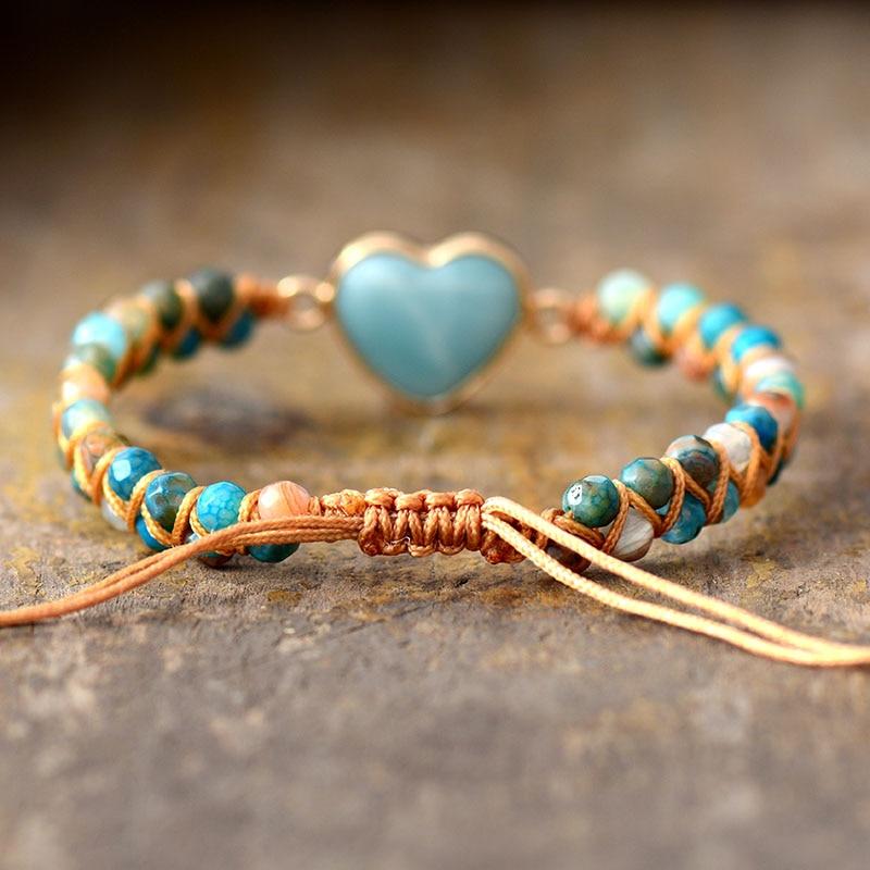 Bracelet Tressé "Cœur Paisible" en Amazonite & Jaspe