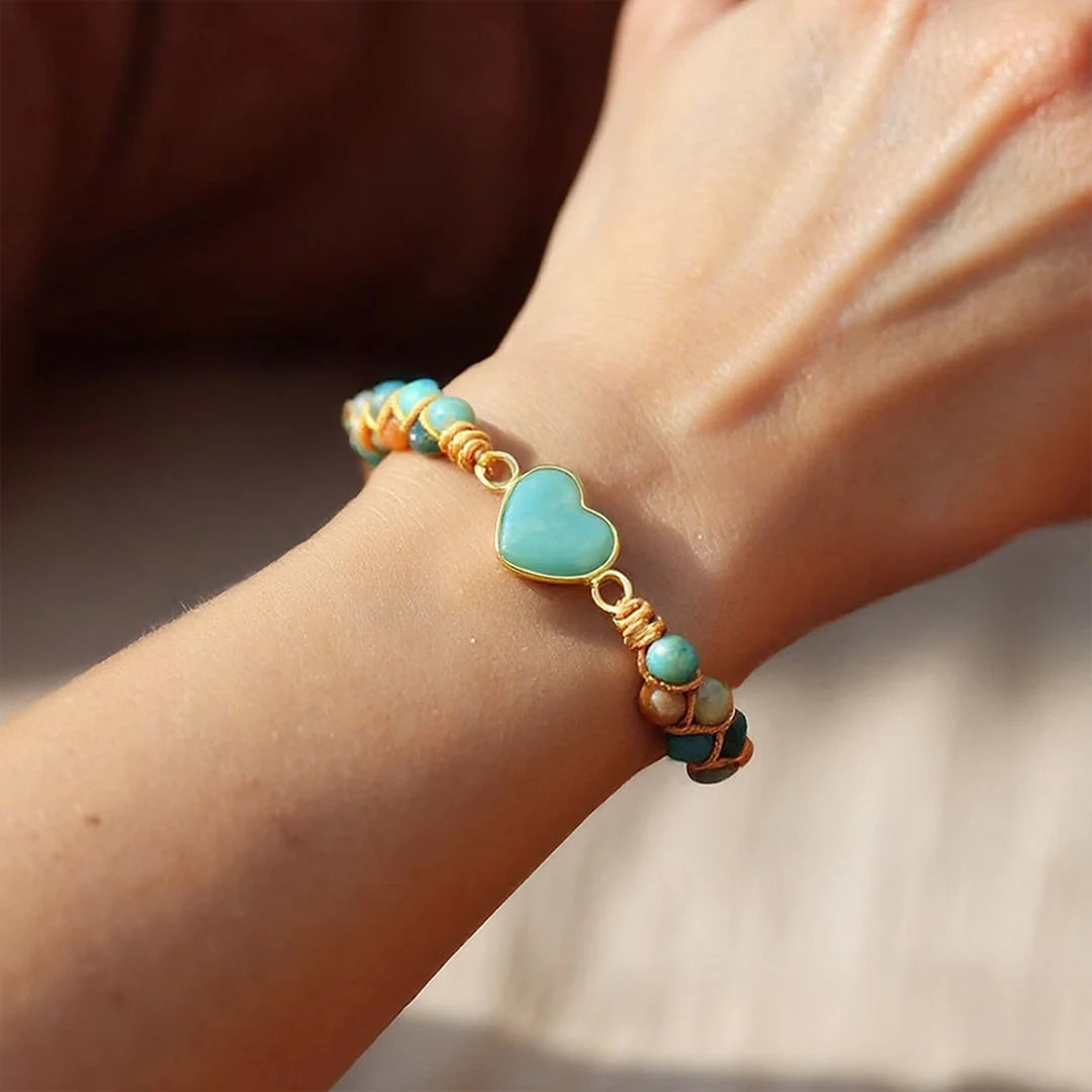 Bracelet Tressé en Amazonite & Jaspe - Cœur Paisible