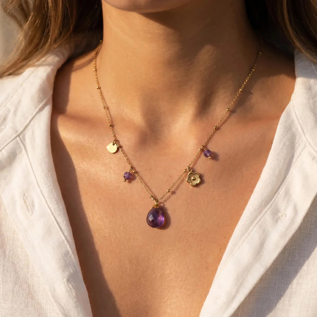 Collier et son Pendentif en Améthyste - Ovaline de Sérénité