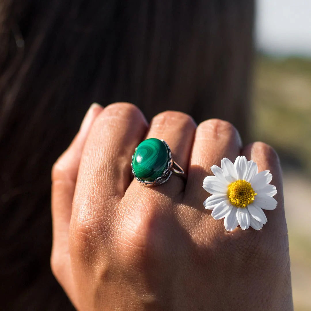 Bague Ajustable "Oasis Intérieure" en Malachite