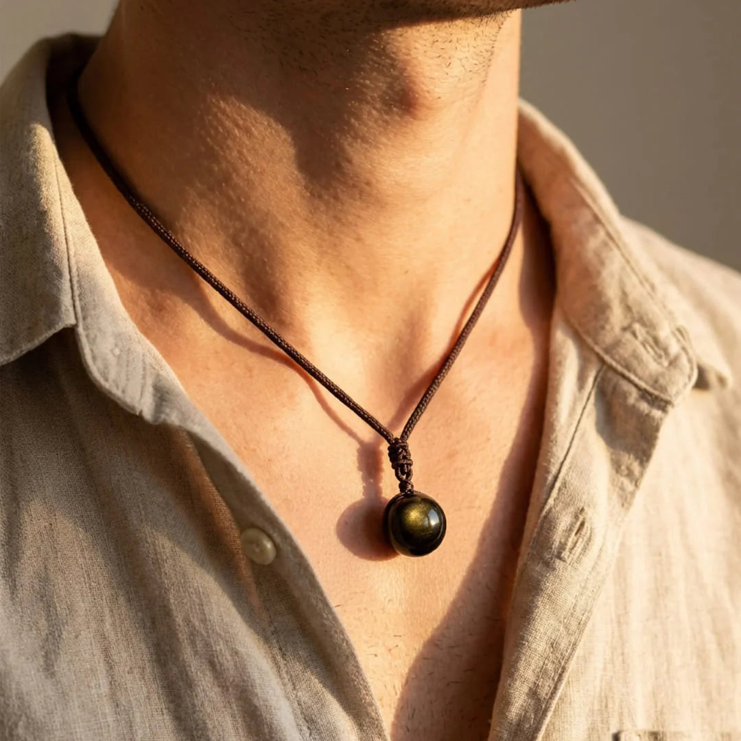Collier Pendentif en Obsidienne Dorée - Perle de Lumière