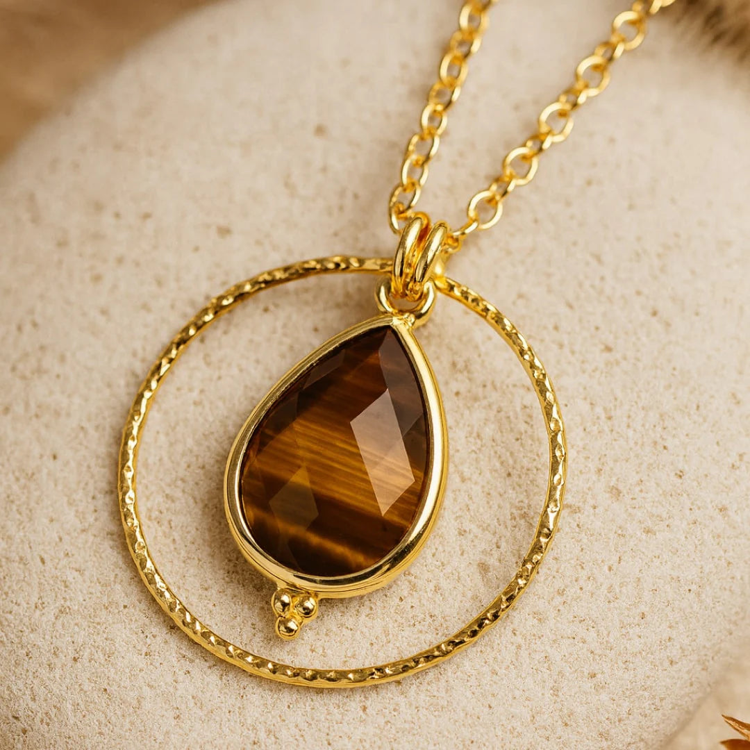 Collier et son Pendentif en Oeil de Tigre - Cercle Protecteur
