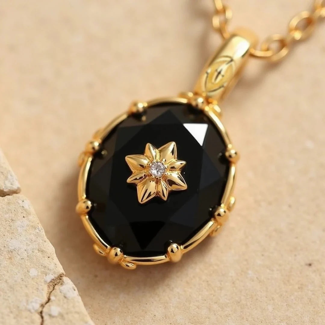 Collier "Doré d'Ebène" en Agate Noire & Argent