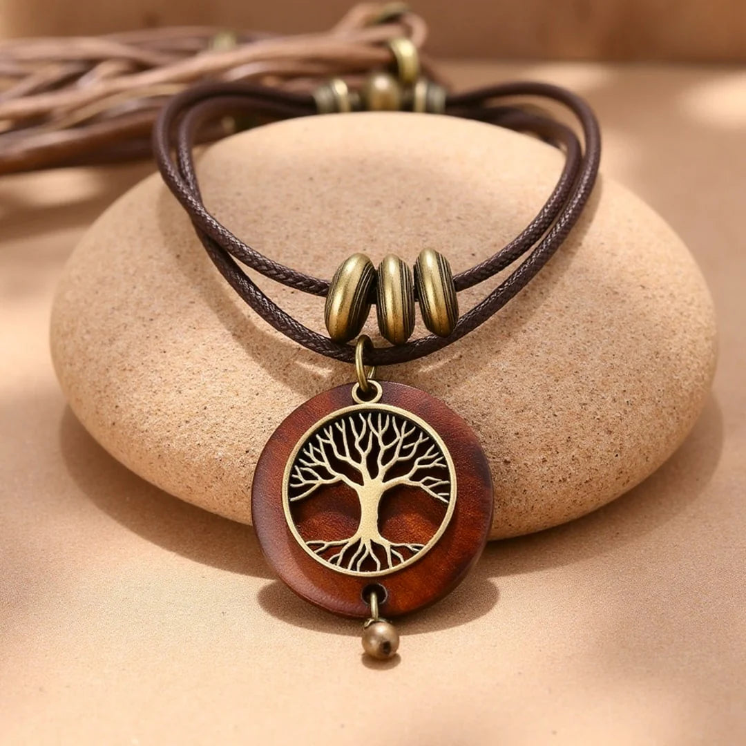 Collier "Arbre de Vie Eternel" en Bois de Merisier