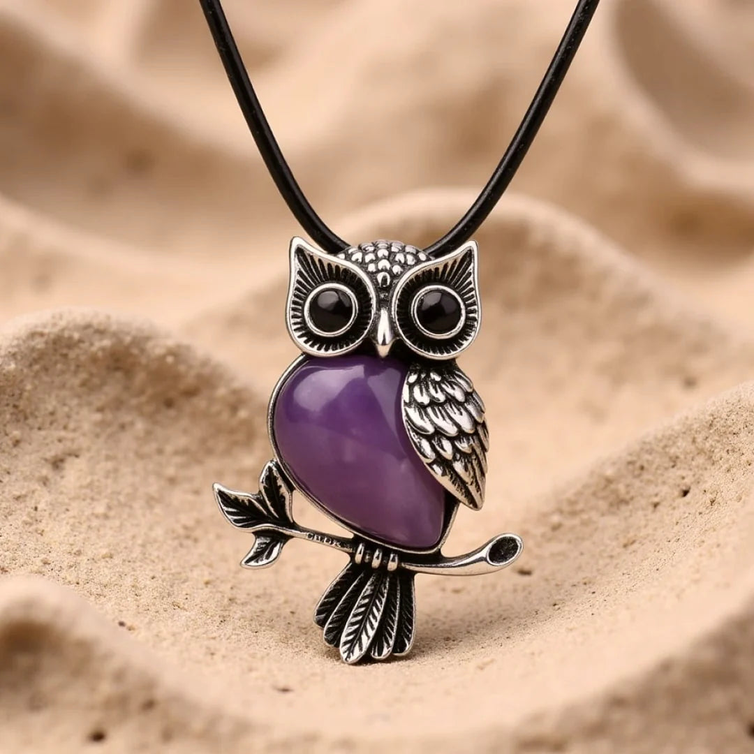 Collier Pendentif "Esprit du Hibou" en Pierres Naturelles