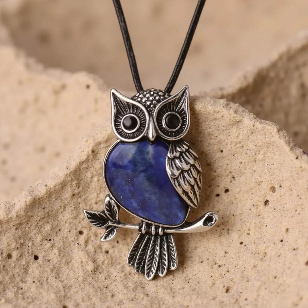 Collier Pendentif "Esprit du Hibou" en Pierres Naturelles