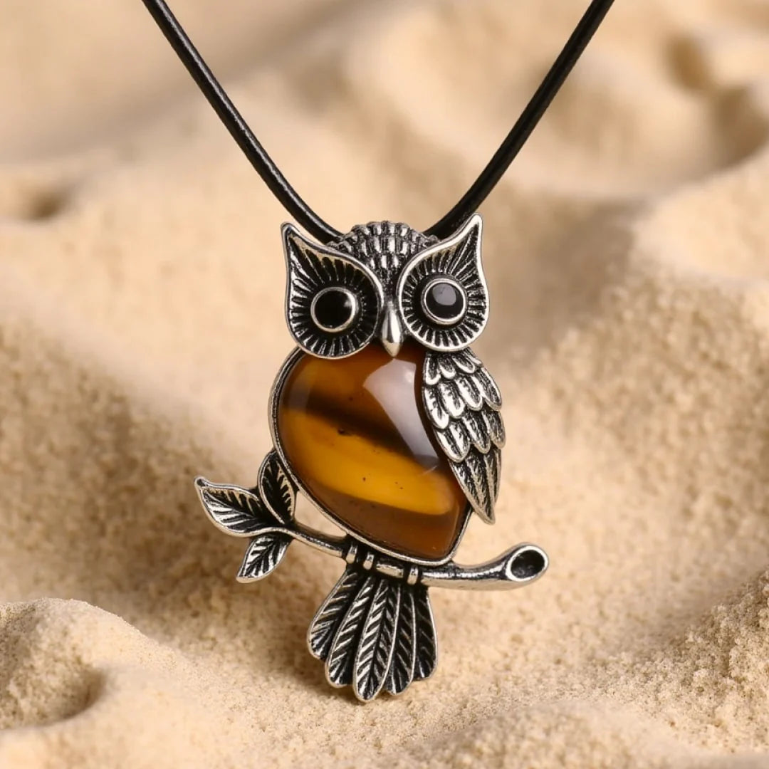 Collier Pendentif "Esprit du Hibou" en Pierres Naturelles